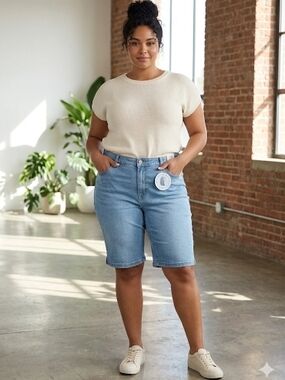 Light Blue Denim Bermuda Shorts - Women's Curvy Fit Curve Appeal